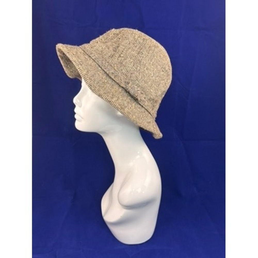 Vintage 70s Tweed Bucket Hat Women Beige Wool Cloche Style Lined Retro